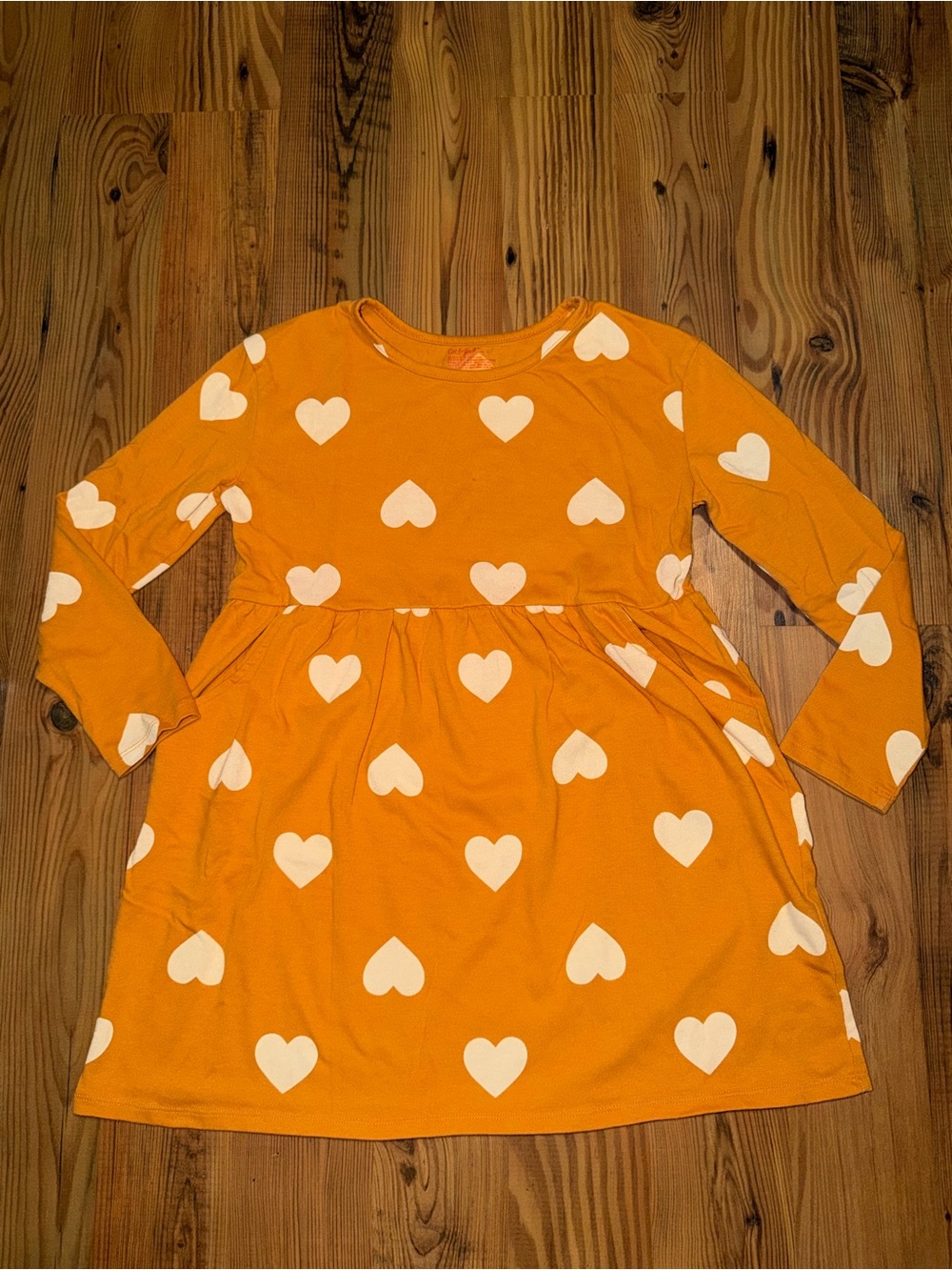 Girls' Orange Heart Print Long-Sleeve Dress